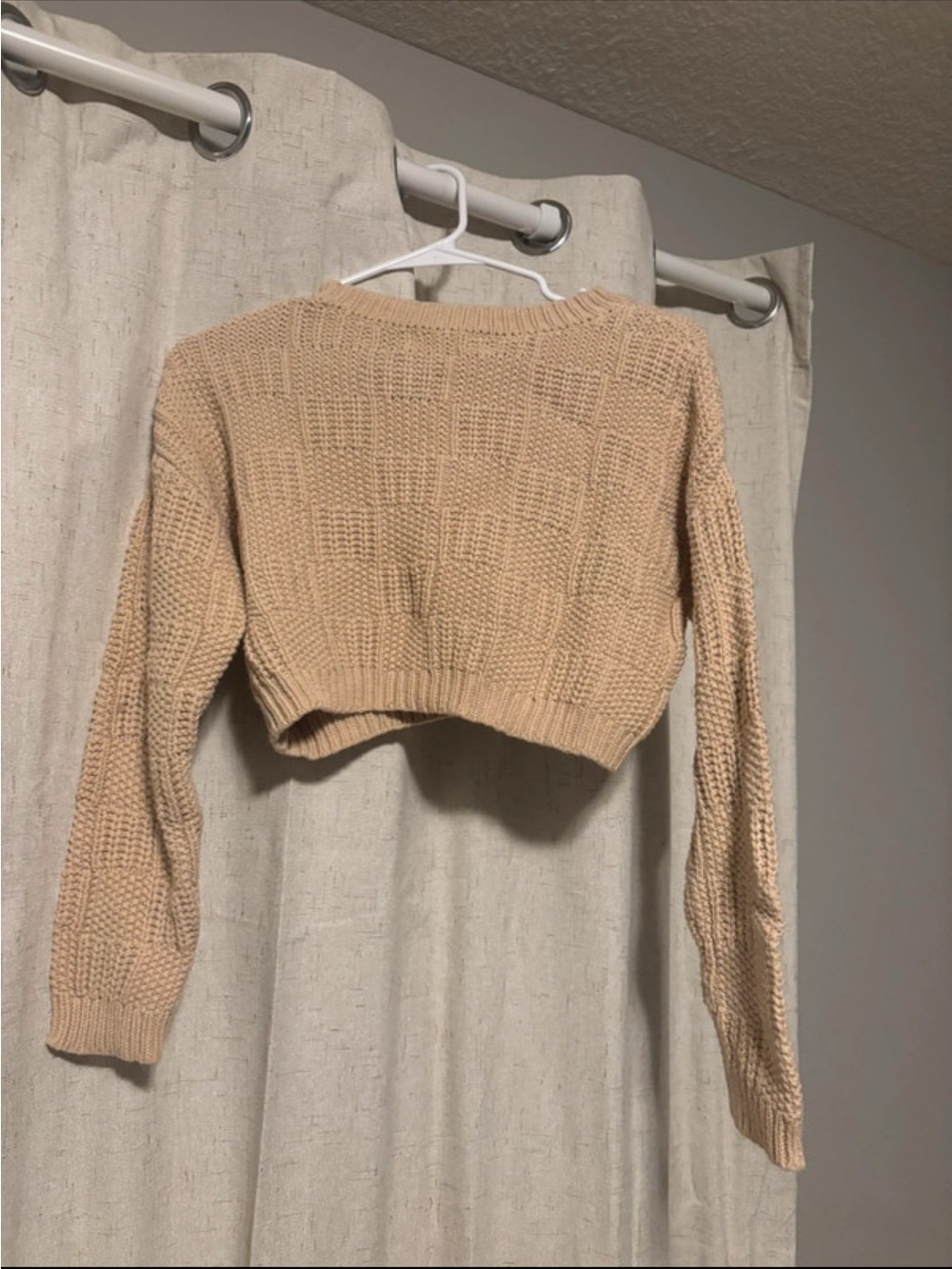 Cropped Crewneck Knit Sweater in Beige